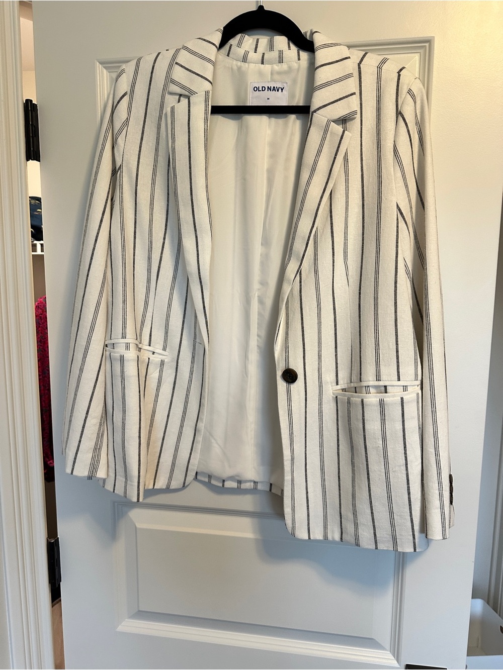 Old Navy White Blazer with Black Vertical Stripes
